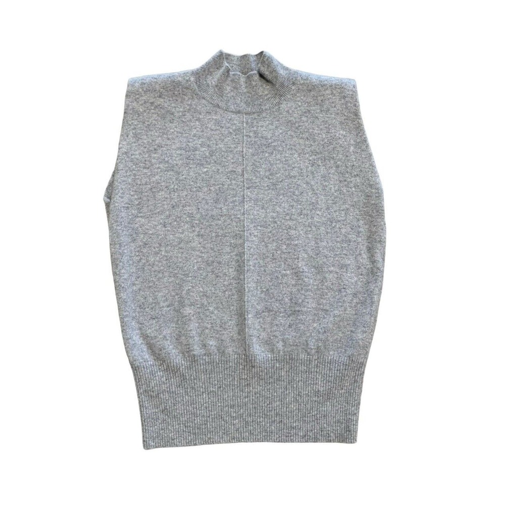 Cashmere Mock Neck Sleeveless Shoulder Pads Heathered Gray Medium Knit Sweater